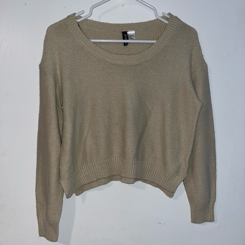 Divided by H&M Beige Knitted Cropped Sweater with Side Slits - Size US 6